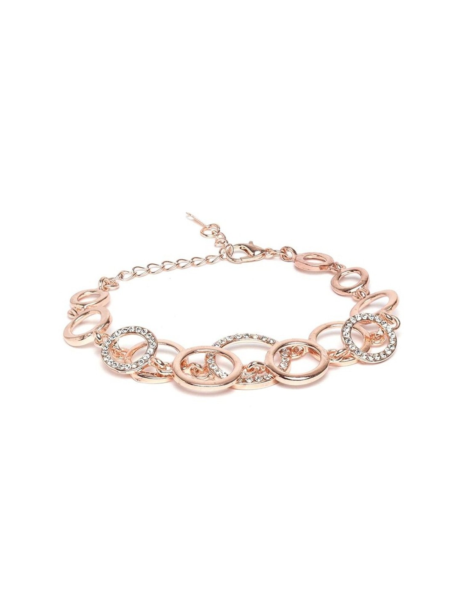 YouBella Rose Gold Crystal Gold-Plated Floral Flexible fit Bracelet - Set of 2