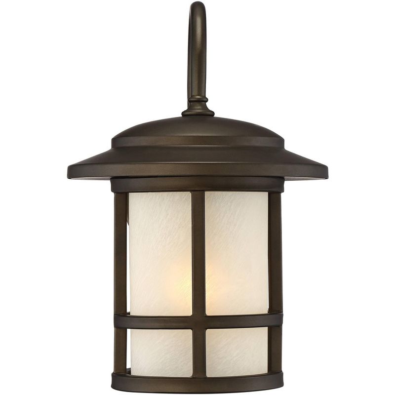 John Timberland Mission Outdoor Wall Light Fixture Dark Oil Rubbed Bronze 12" White Glass for Exterior House Porch Patio Deck
