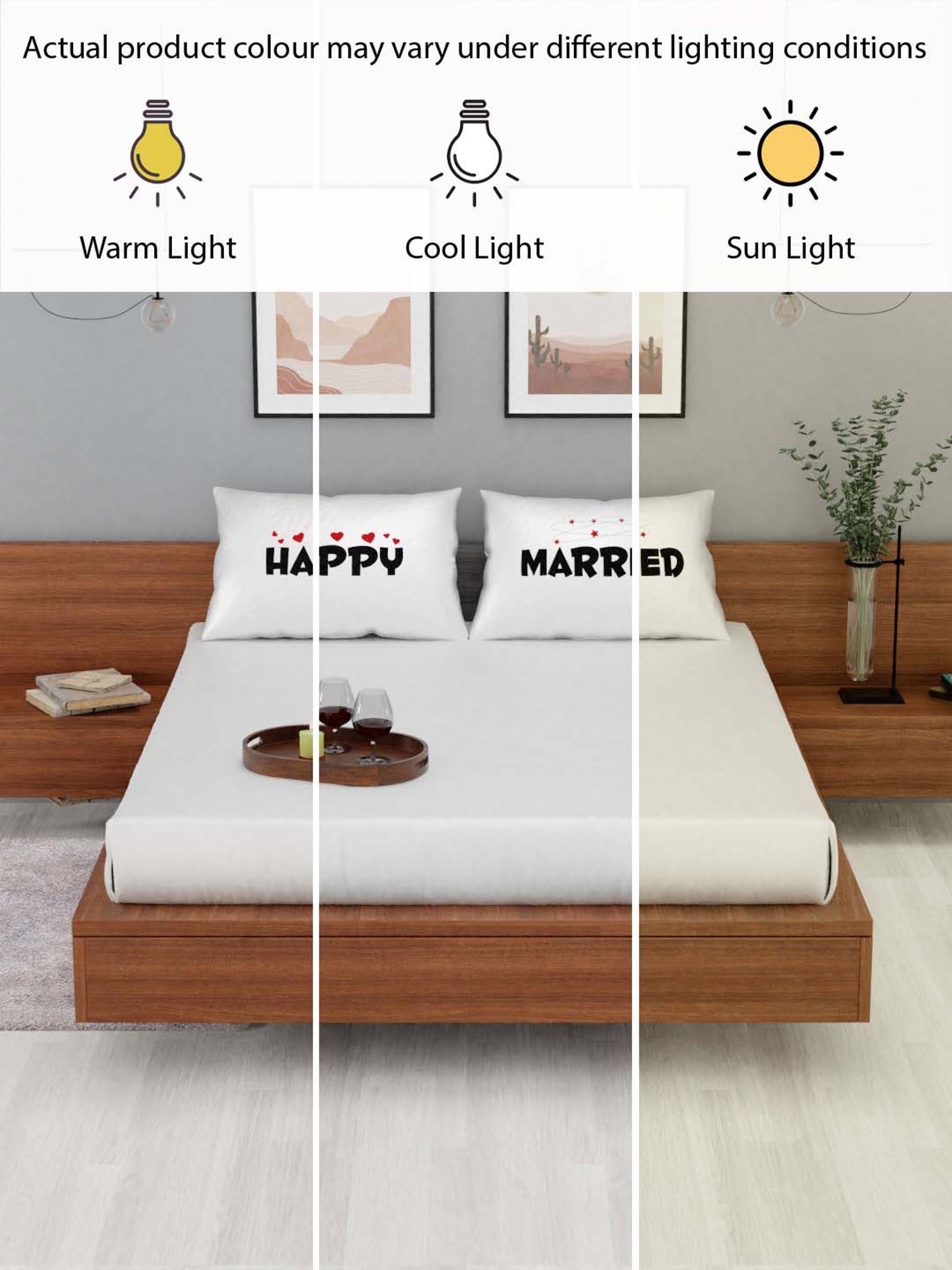 Stoa Paris White Polyester 225TC Double Bedsheet with 2 Pillow Covers