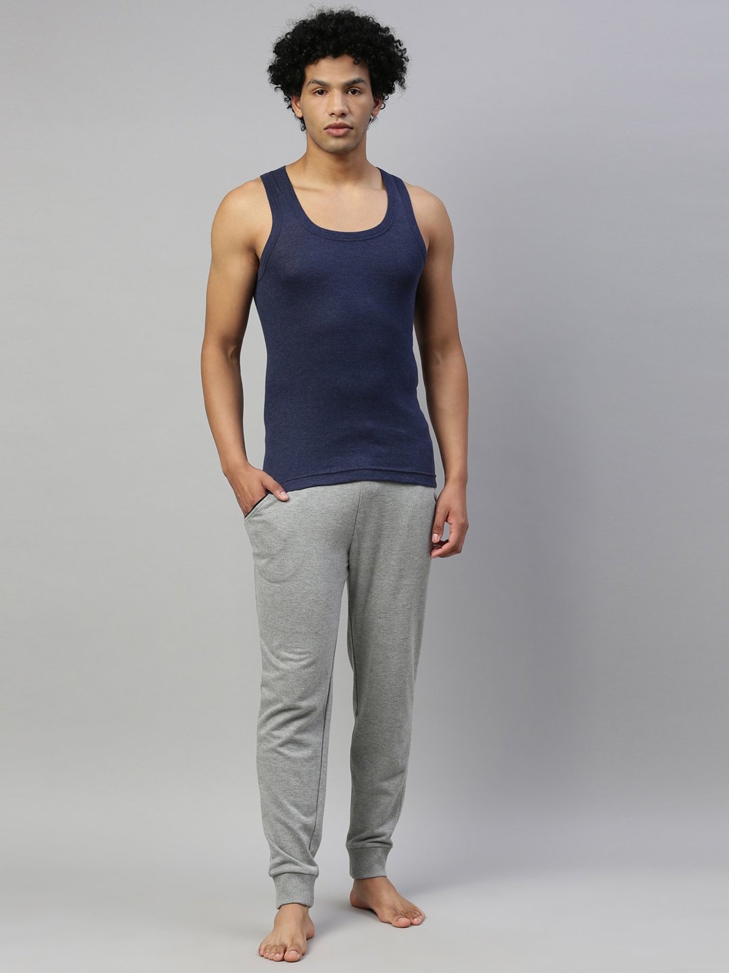 DIXCY SCOTT MAXIMUS Charcoal Melange & Blue Melange Cotton Regular Fit Vest - Pack Of 2