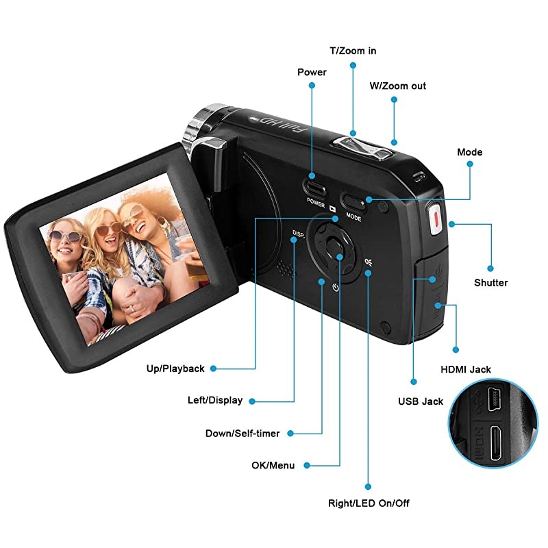 Video Camera 1080P Camcorder Vlogging Camera for YouTube, Digital Camera Recorder 270 Degree Rotation Flip Screen