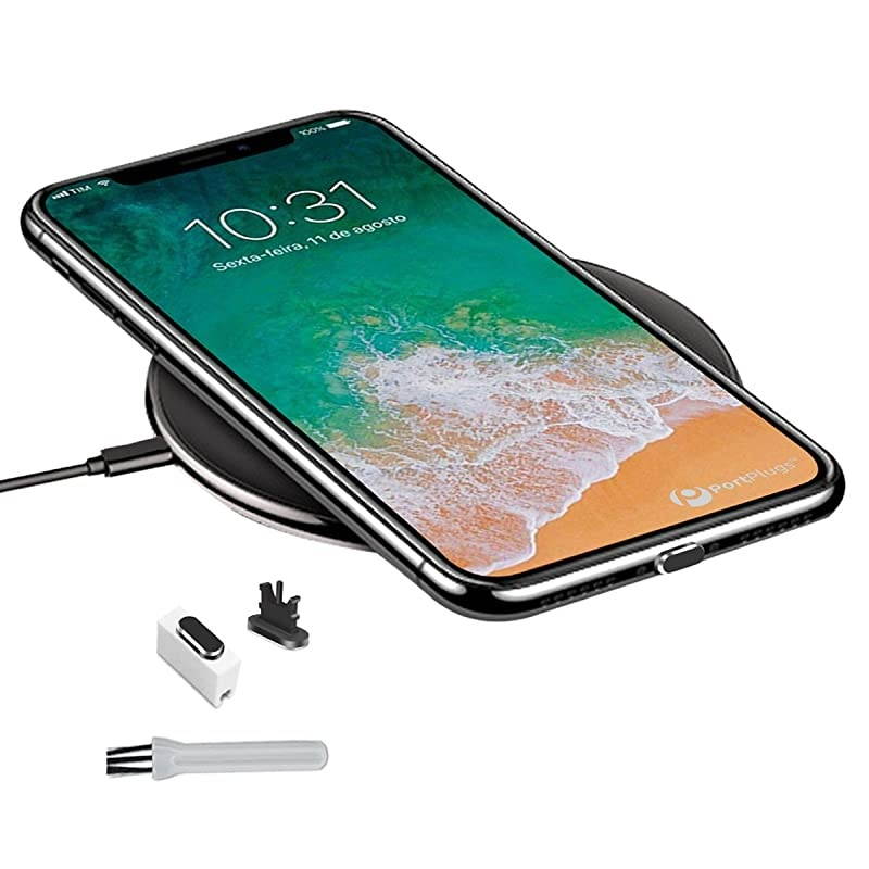 AntiDust Plug 2 Pack Aluminum Compatible with iPhone 11 X XS XR 8 7 6 Plus Max Pro Includes Port Cleaning Brush and Cover Holders Black