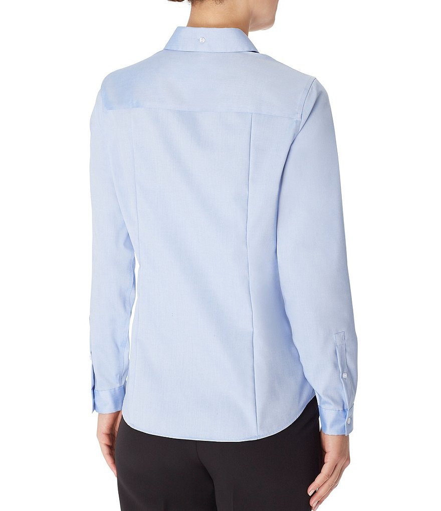 Jones New York Easy-Care Cotton Long Sleeve Point Collar Neck Button-Front Shirt