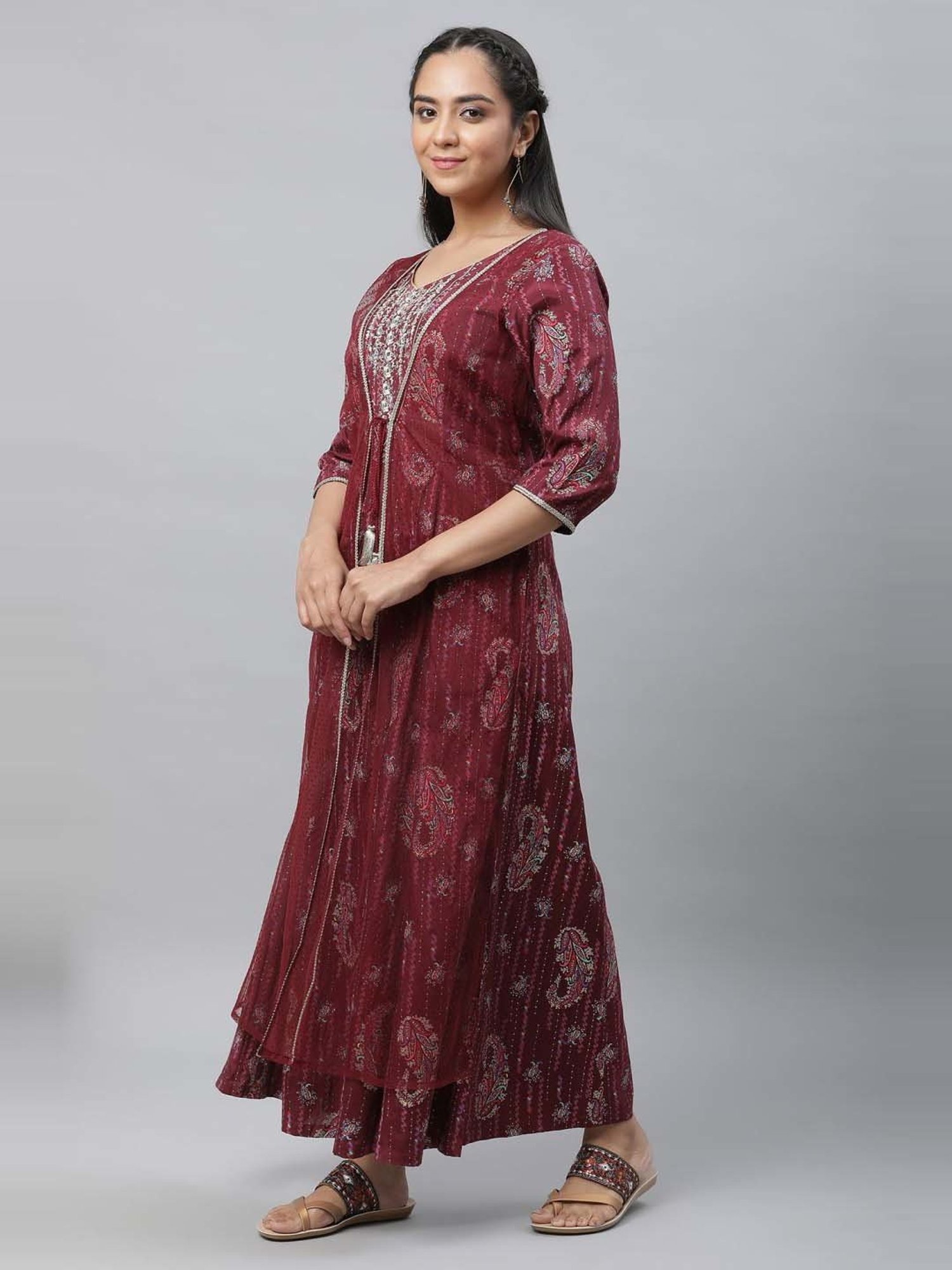 Aurelia Maroon Printed Jumpsuit