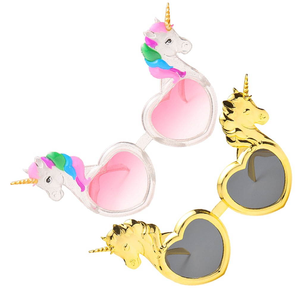 2pcs Unicorn Glasses Spoof Dance Party Glasses Funny Loving Heart Prop Glass for Woman (Random Style)