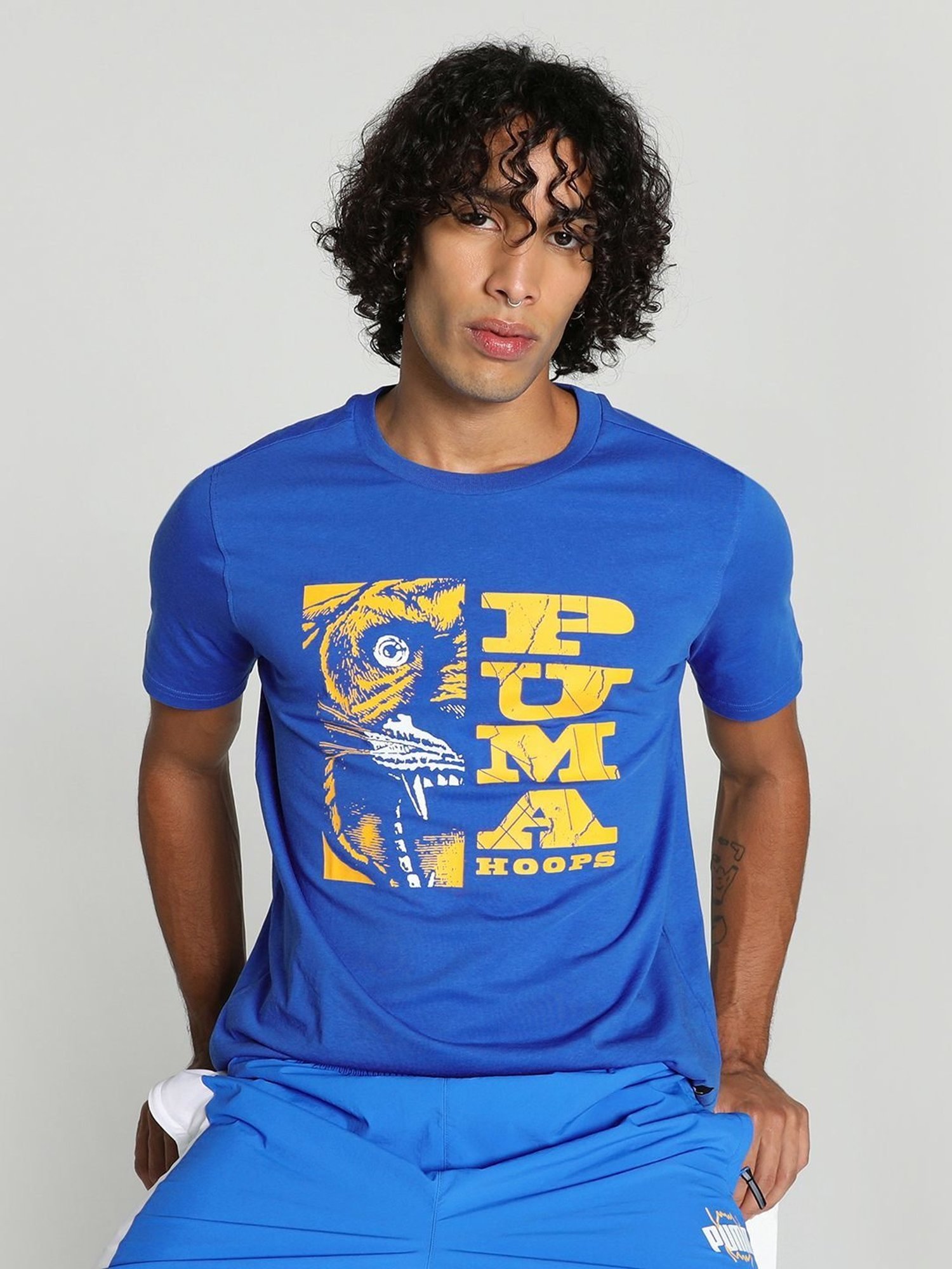 Puma THE BLUEPRINT SUPPORTING ACT Blue Cotton Regular Fit Printed Sports T-Shirt