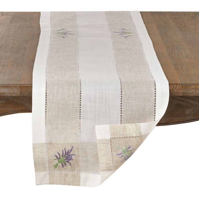 Saro Lifestyle Embroidered Lavender Hemstitch Runner, 15"x70", Ivory