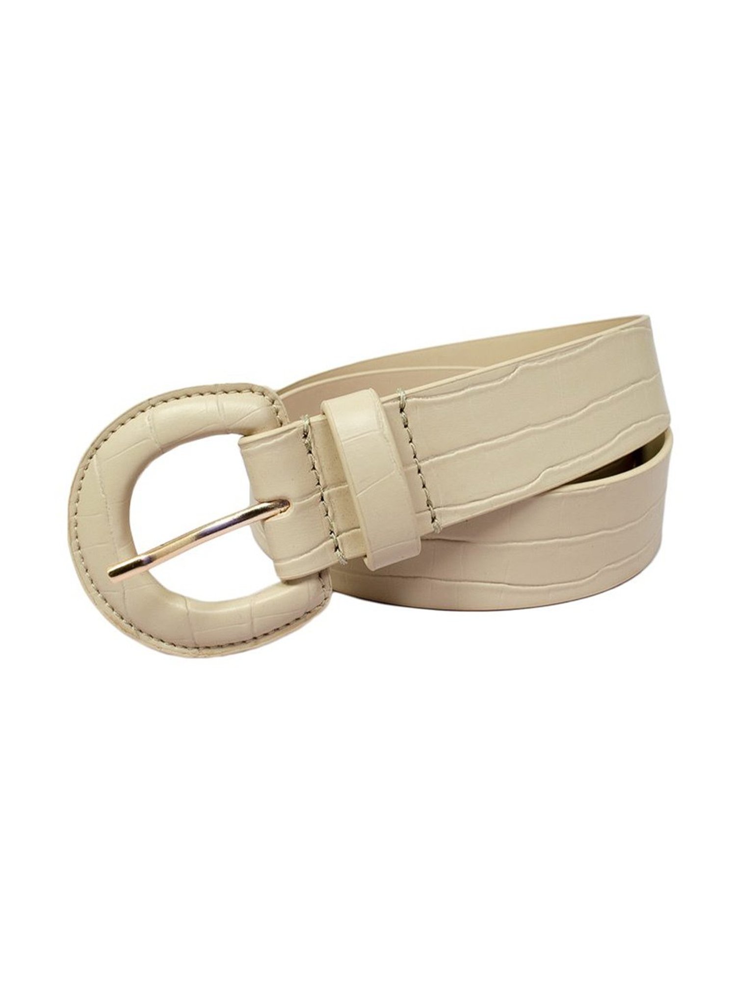 BELWABA Beige Textured Leather Casual Belt for Women