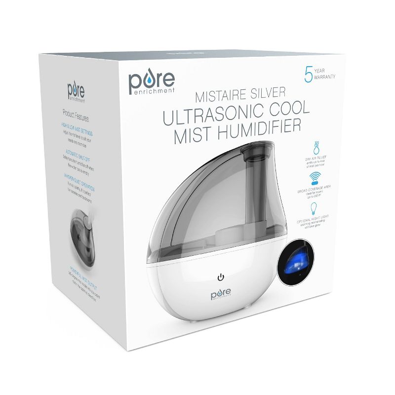 Pure Enrichment MistAire Silver Ultrasonic Cool Mist Humidifier