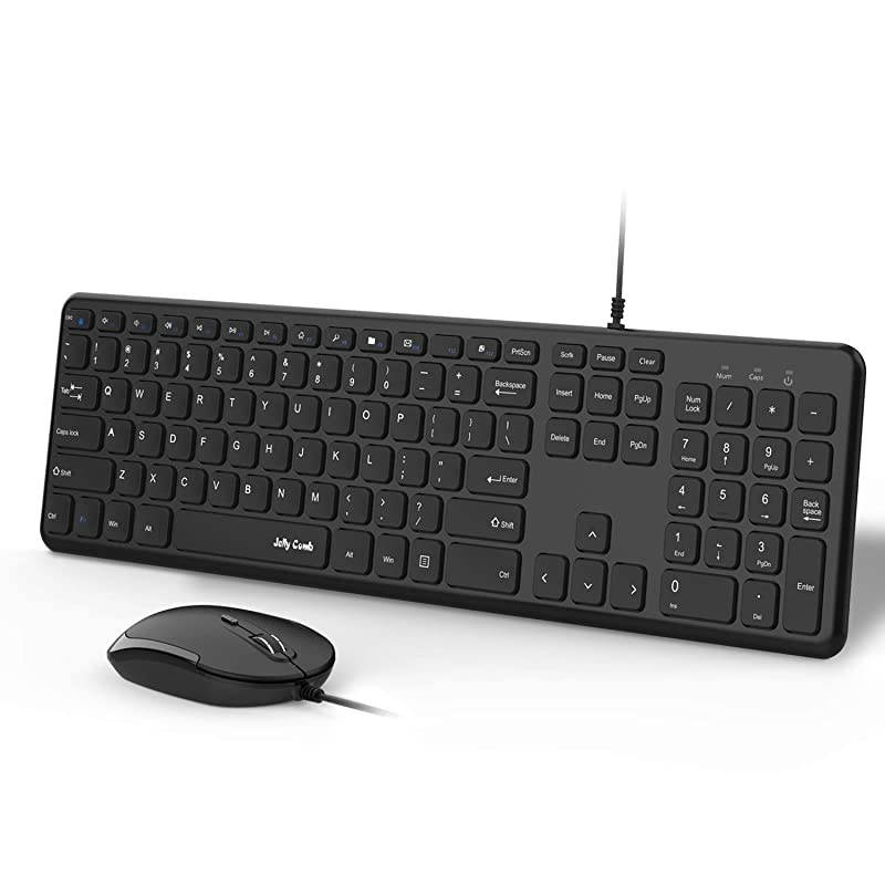 Wired Keyboard and Mouse,  Ultra Thin Full Size USB Wire Corded Keyboard Mouse Combo Set with Number Pad for Computer, Laptop, PC, Desktop, Notebook, Windows 7, 8, 10 (Black)