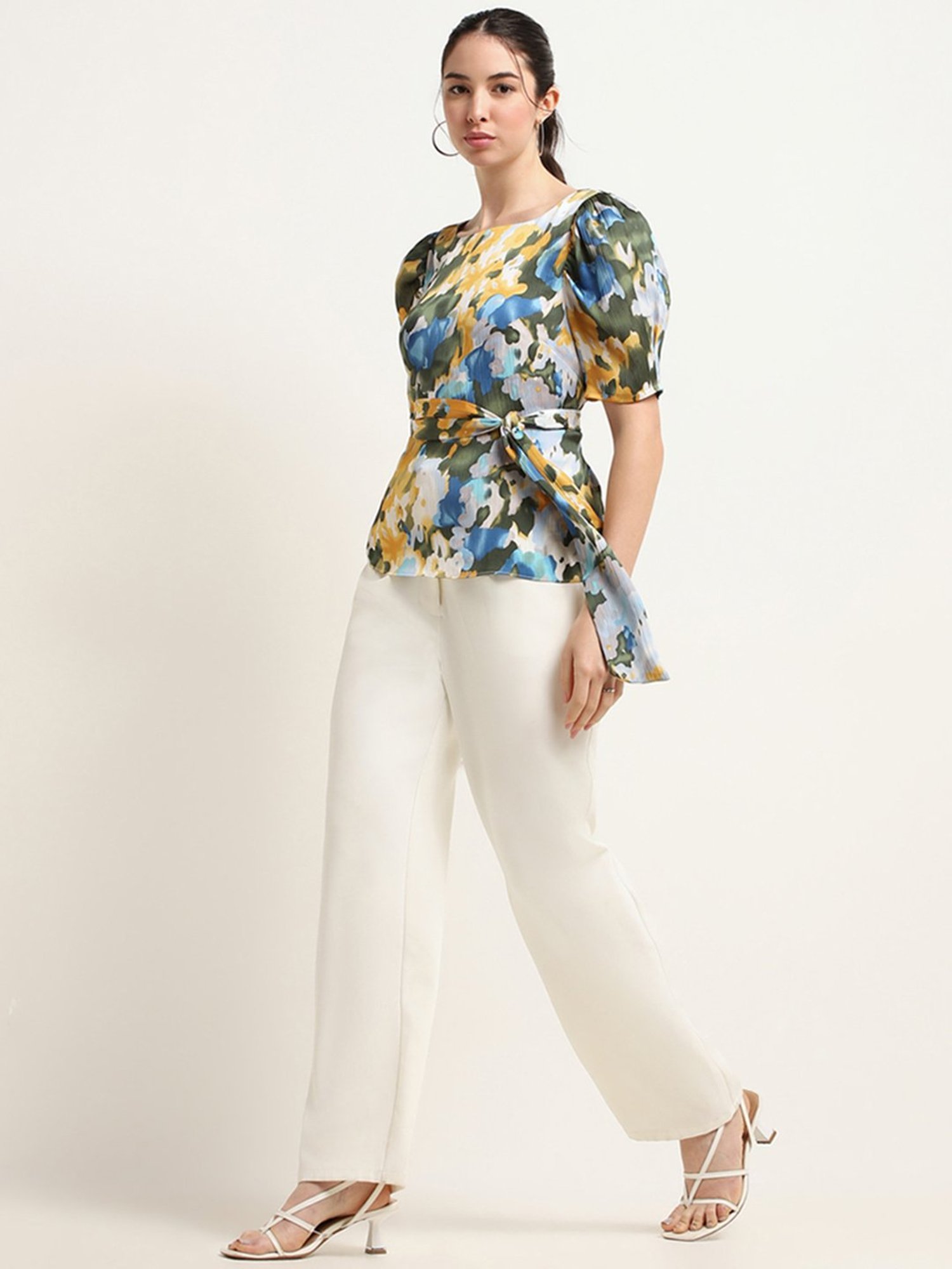 Wardrobe by Westside Multicolour Floral Print Tie-Waist Top