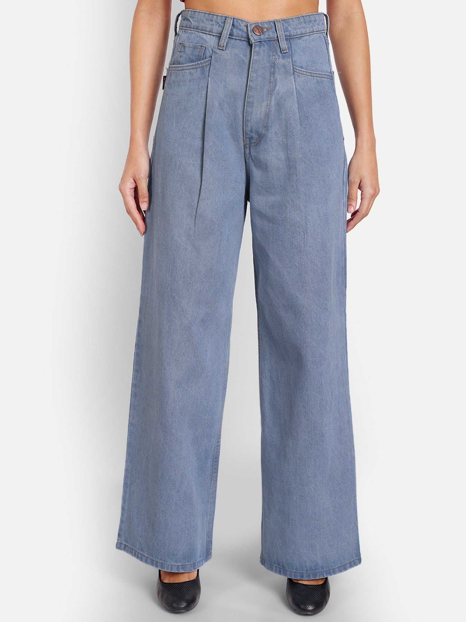 Angelfab Sky Blue Cotton Relaxed Fit High Rise Jeans