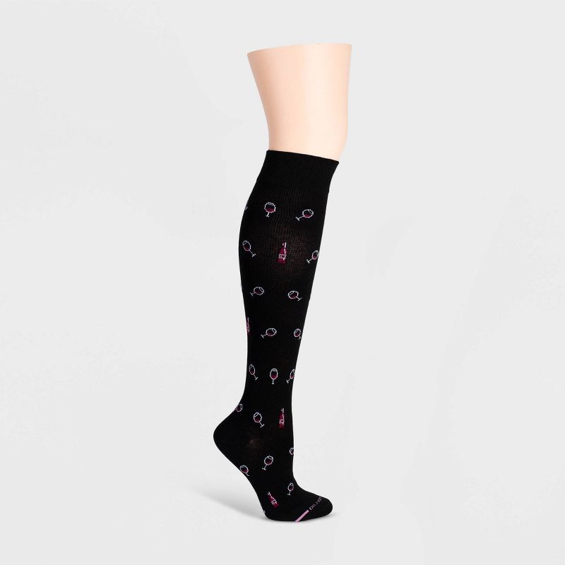 Dr. Motion Women's Wine Mild Compression Knee High Socks - Black 4-10