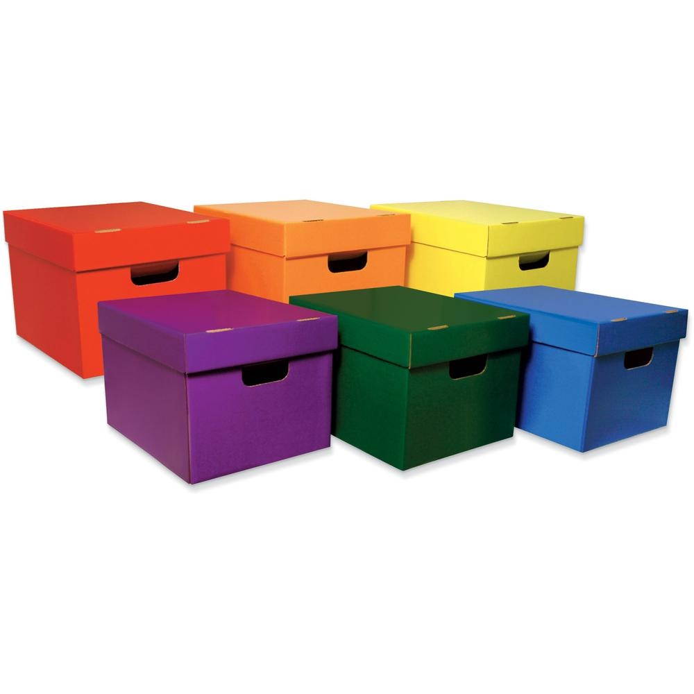 Classroom Keepers Storage Tote Assortment - Stackable - External Dimensions: 10.1" Height x 12.3" Width x 15.3" - Blue, Red, Yellow, Green, Purple, Orange - File Folder, Hanging Folder