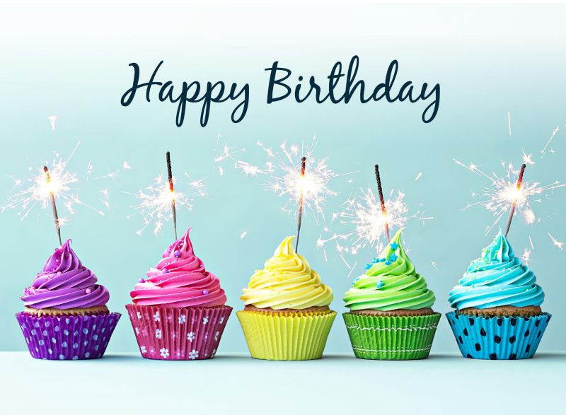 Birthday Greeting Cards - B1605. Greeting Cards Featuring Colorful Cupcakes and Sparkling Candles. Box Set Has 25 Greeting Cards and 26 Bright White Envelopes.