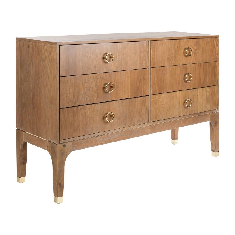 Lorna 6 Drawer Contemporary Dresser Rustic Oak - Safavieh