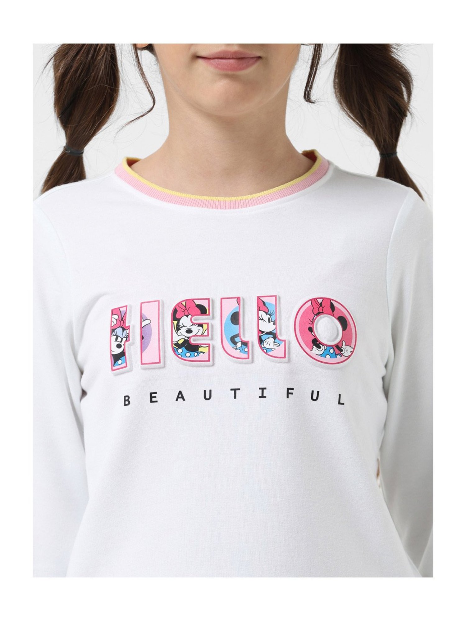 VERO MODA GIRL White Printed Full Sleeves T-Shirt