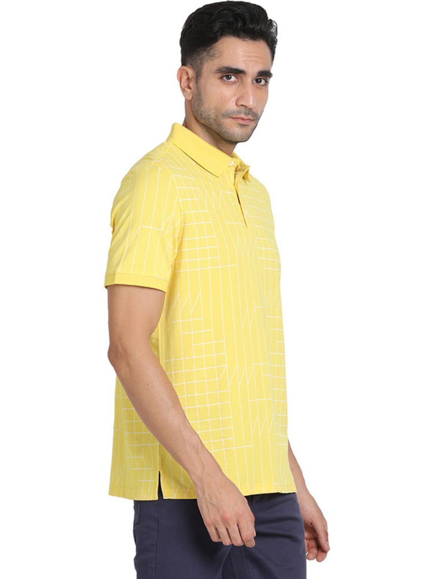 Turtle Yellow Cotton Slim Fit Printed Polo T-Shirts