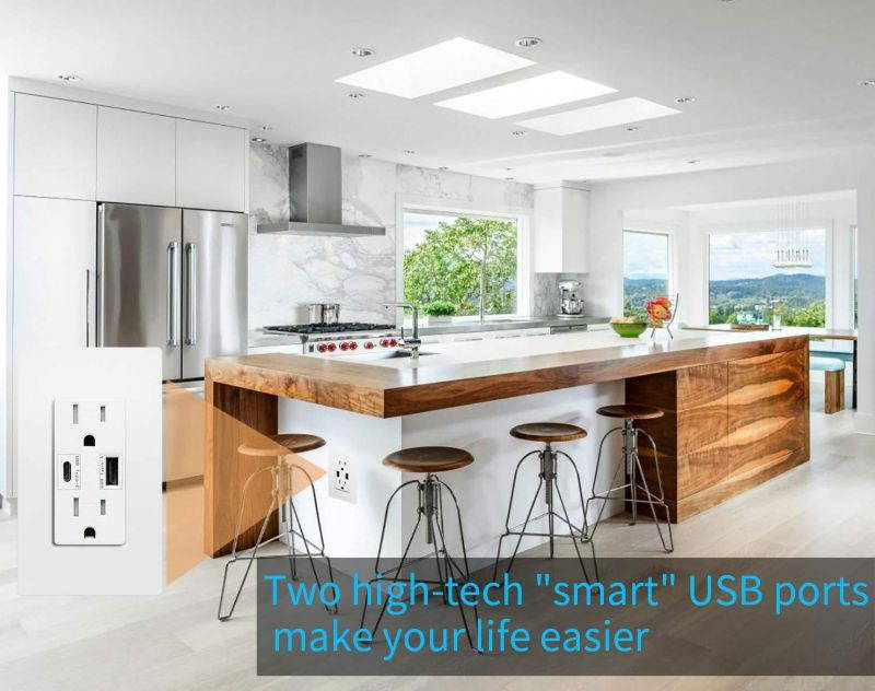 USB C Outlet Wall Dual High Speed Duplex Receptacle 15 Amp, Smart 4.8A Quick Charging Capability, Tamper Resistant Wall plate Included UL Listed Not for Laptops (Type C)