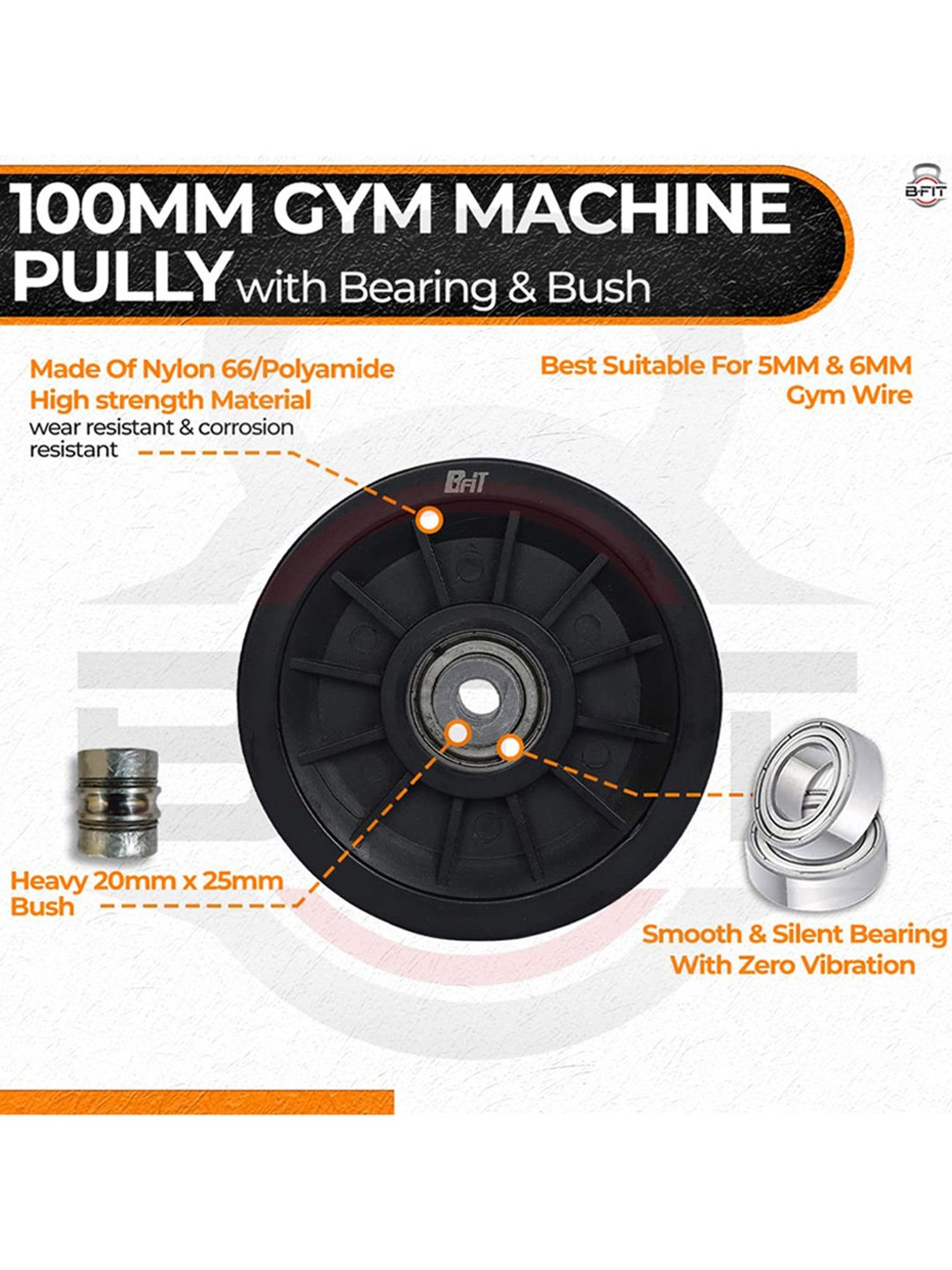 B Fit Gym Pulley Set of 4 Size - 100 MM (Black)