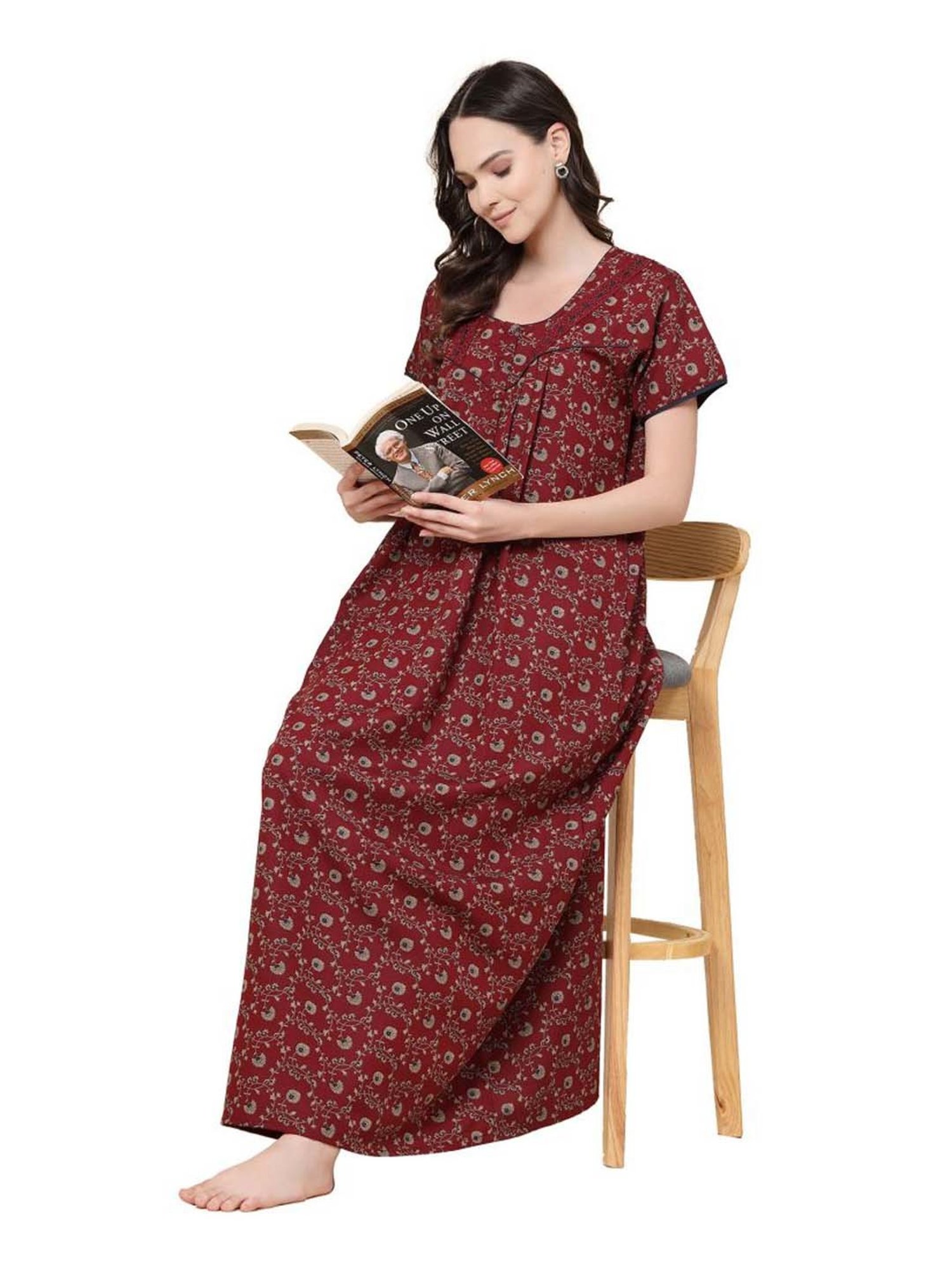 Sweet Dreams Maroon Floral Print Nighty