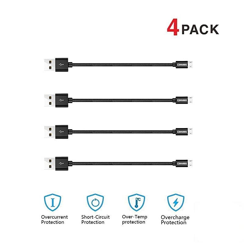 4 Short Micro USB Android Charger Cables(9in/23cm)  Nylon Braided Charge & Sync Power Cord for Samsung Galaxy S7 Edge/ S6/ S5/ S4, Note 5/4/ 3, USB Charger Station,MP3
