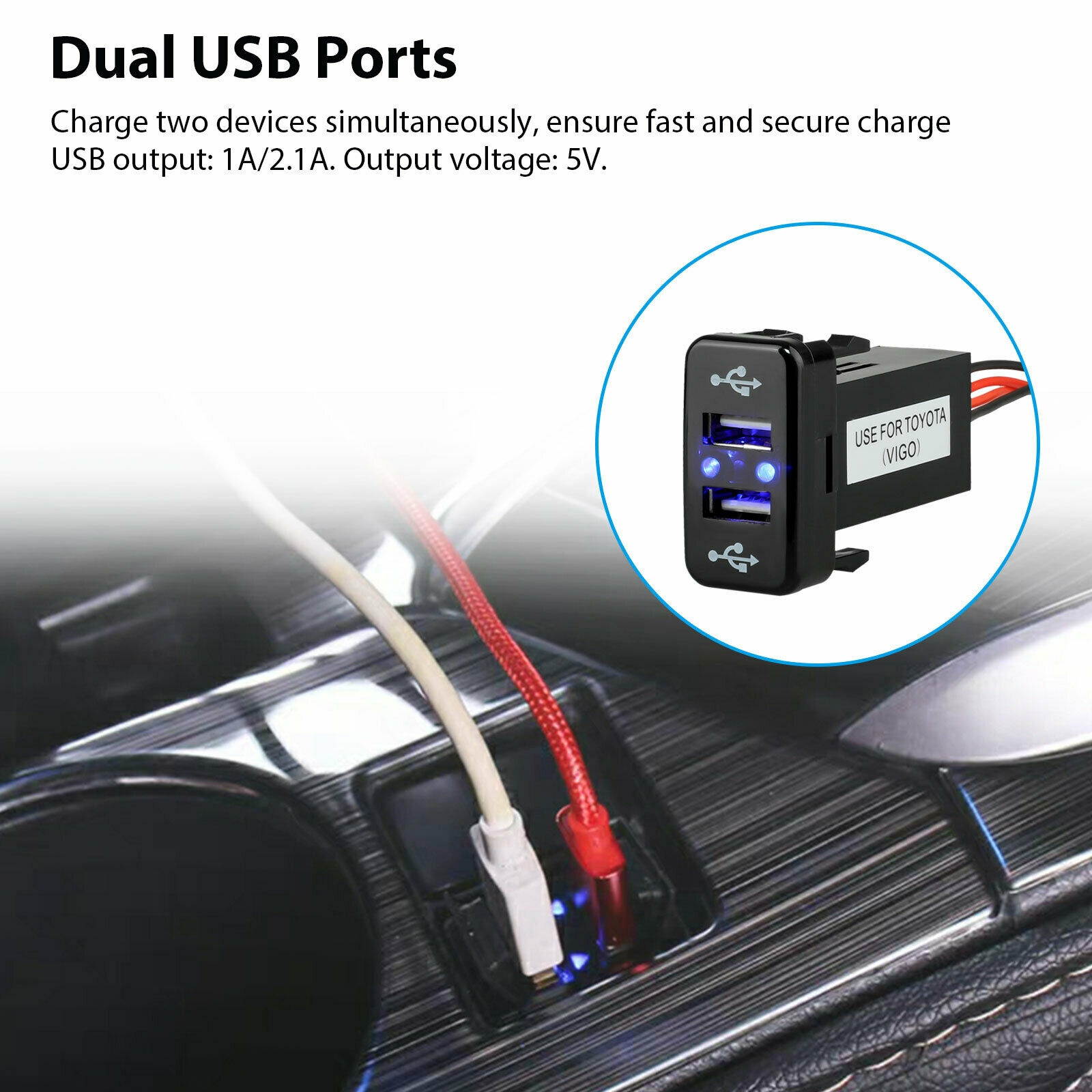 3.1A Car Charger Socket Dual 2 USB Port Charging Power Adapter Outlet for Toyota