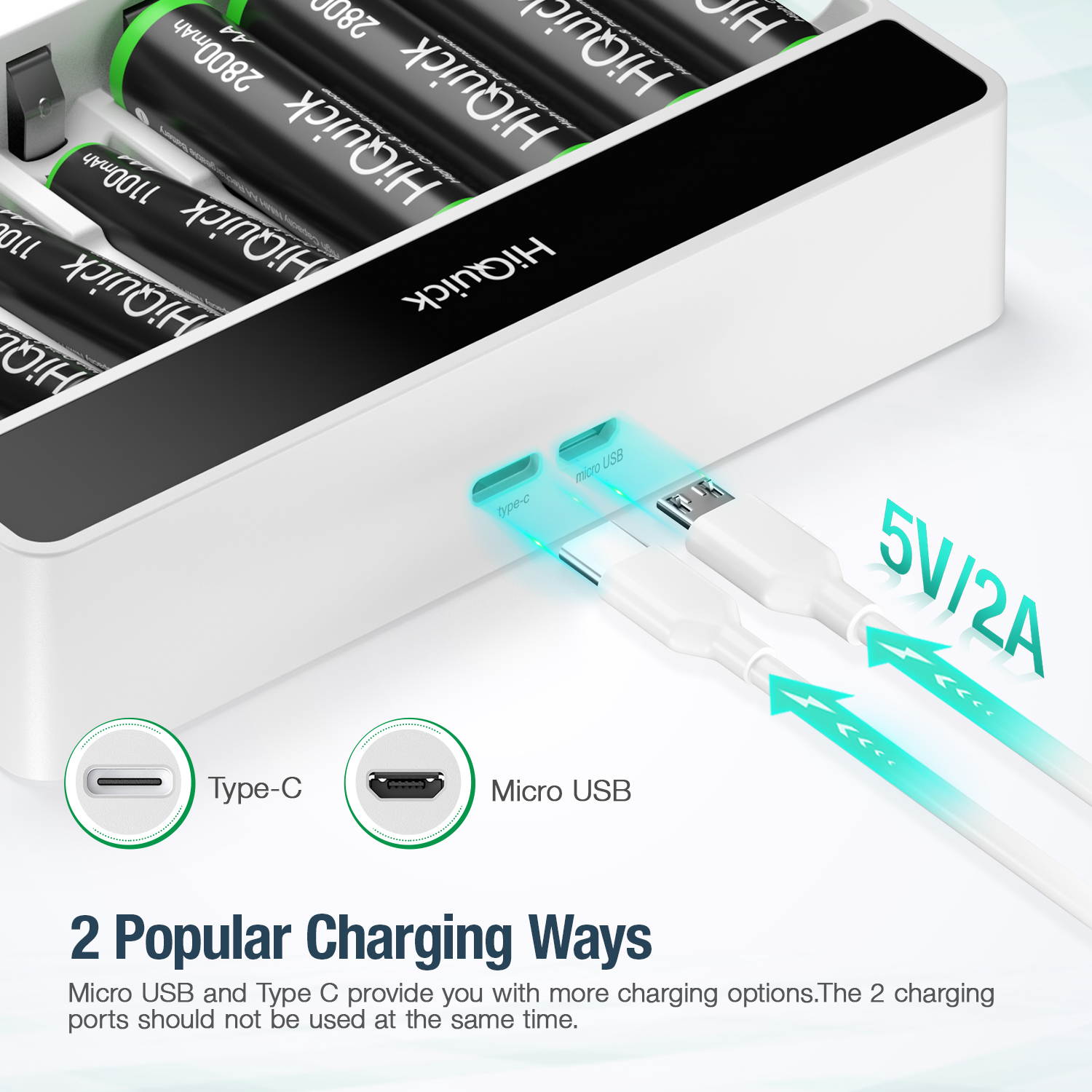 HiQuick 8 Packs 1100mAh 1.2V AAA Rechargeable Batteries + 8 Bay Independent LCD Battery Charger for Ni-MH Ni-CD Battery