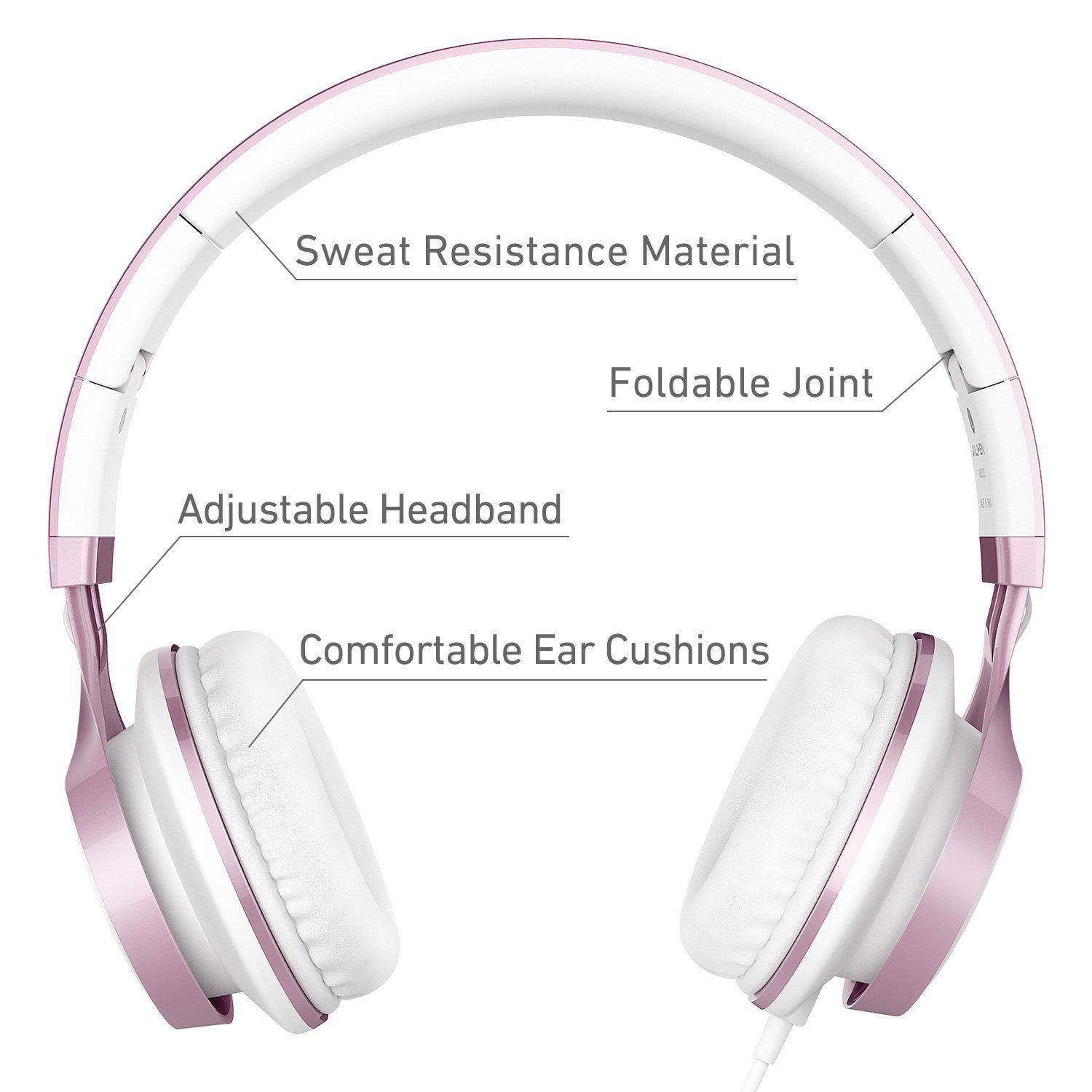 AILIHEN MS300 Headphones, Stereo Foldable Wired Headset for iPhone iPad iPod Android Cell Phones Laptop Tablet PC Computer (Rose Gold)