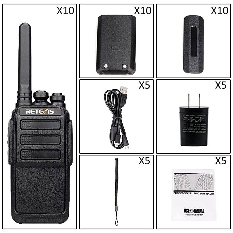 RT28 Walkie Talkies Rechargeable,Small Two Way Radio,Local Alarm VOX Hands Free,Handheld 2 Way Radio with USB Charger,for Business Hotel School Restaurant(10 Pack)