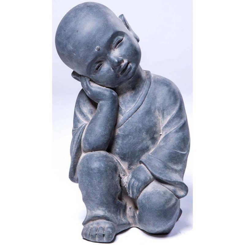 16.25" Indoor/Outdoor Resin Thinking Buddha Garden Statue Gray - Alfresco Home LLC