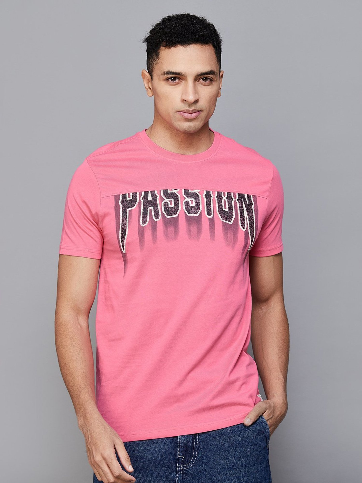 Forca by Lifestyle Pink Cotton Regular Fit Printed T-Shirt