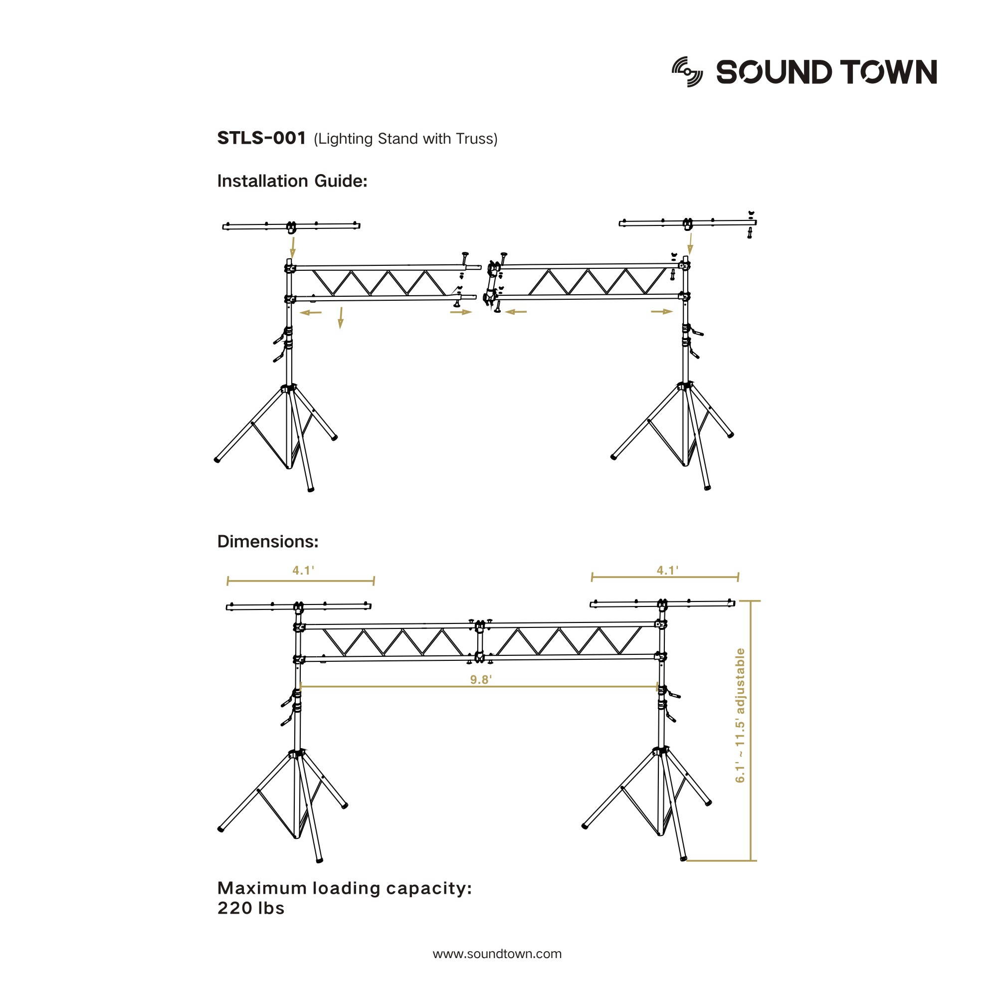 Sound Town Lighting Stand with Truss, Portable Lighting Truss System with T-Bars