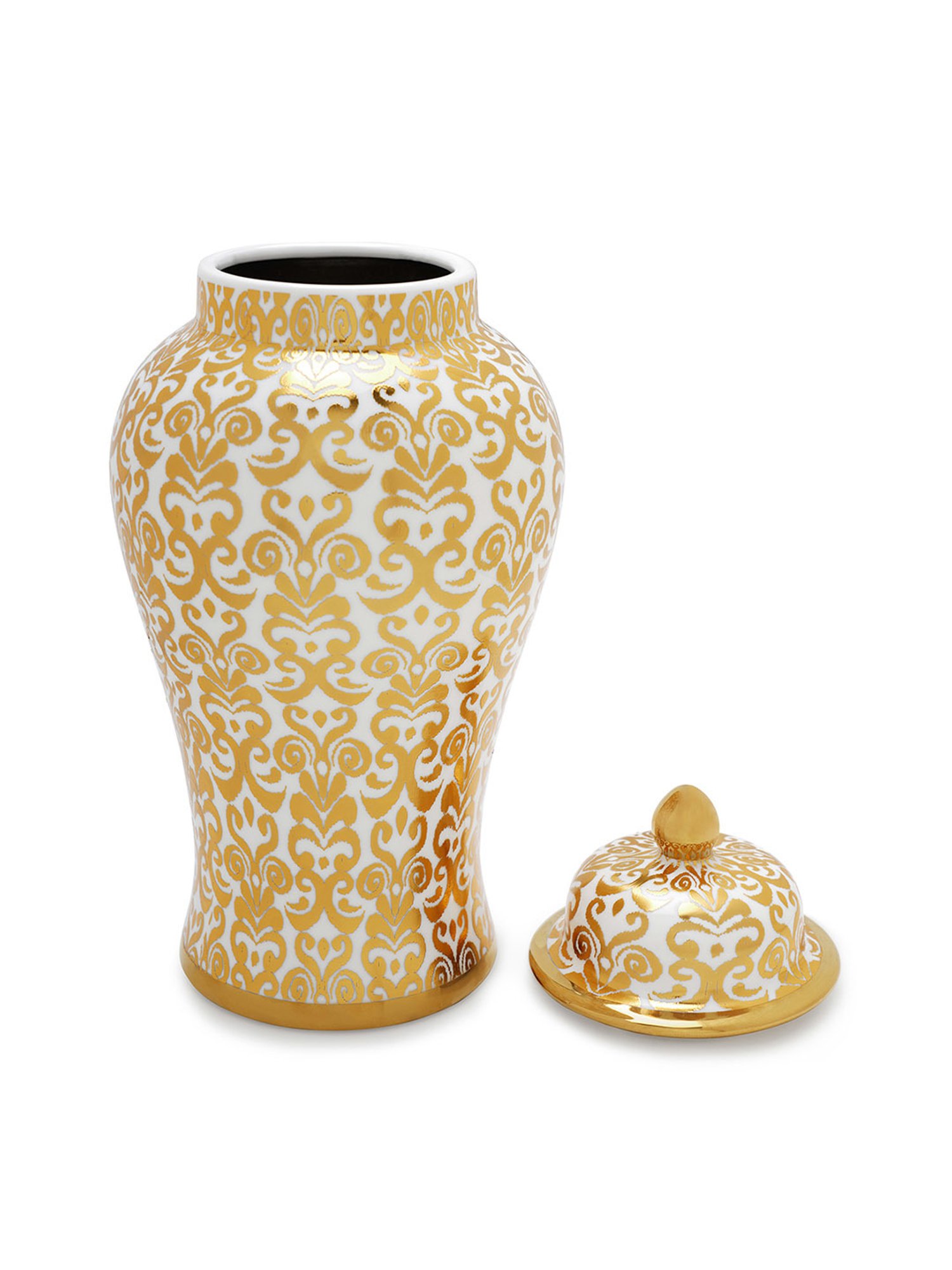 Pure Home and Living Gold Ceramic Printed Urn