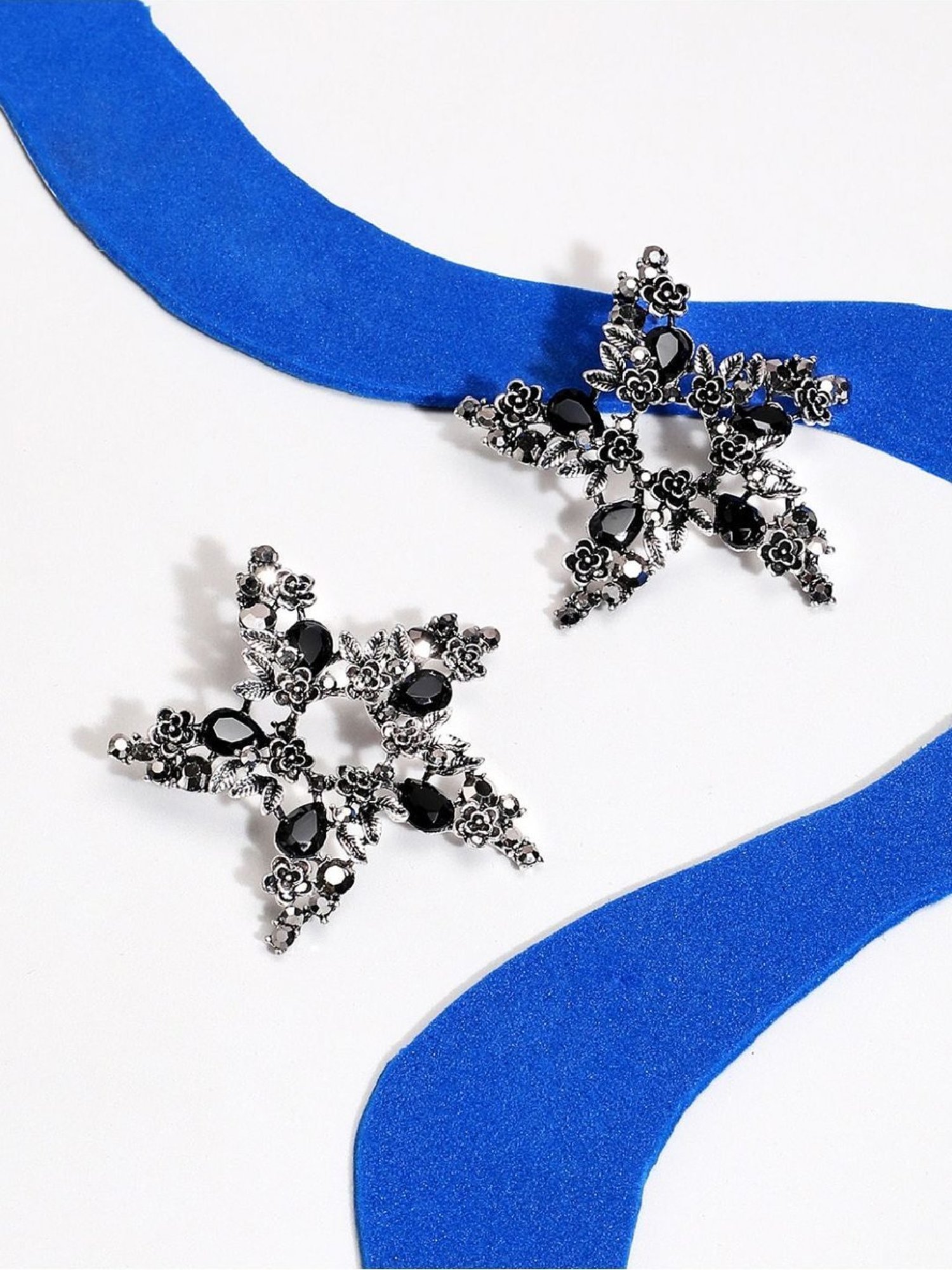 Sohi Women's Stone Flora Star Drop Earrings  Silver