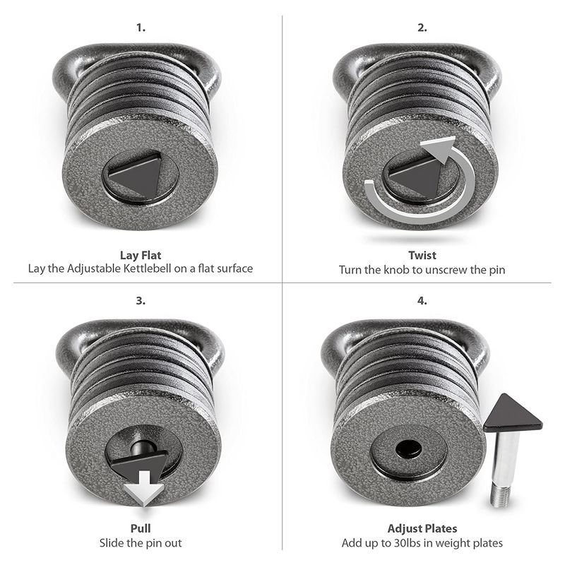 Apex Adjustable Cast Iron Kettlebell Full Body Strength Training Fitness Weight with 15 Pound Handle, 4 Removable Spacer Disks, and 5 Pound Bottom