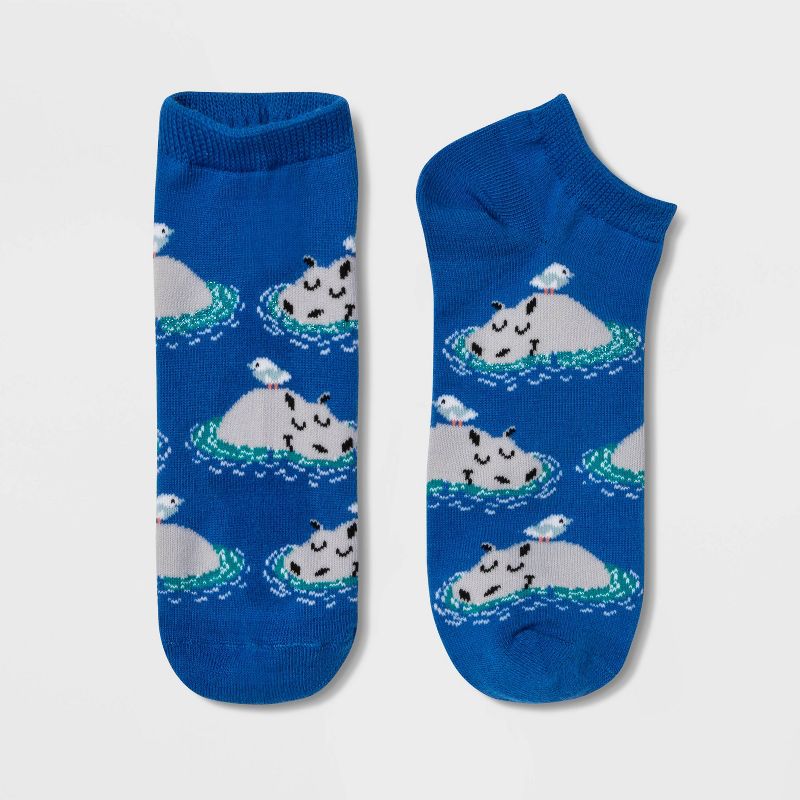 Women's Sparkly Hippo Low Cut Socks - Xhilaration™ Blue 4-10