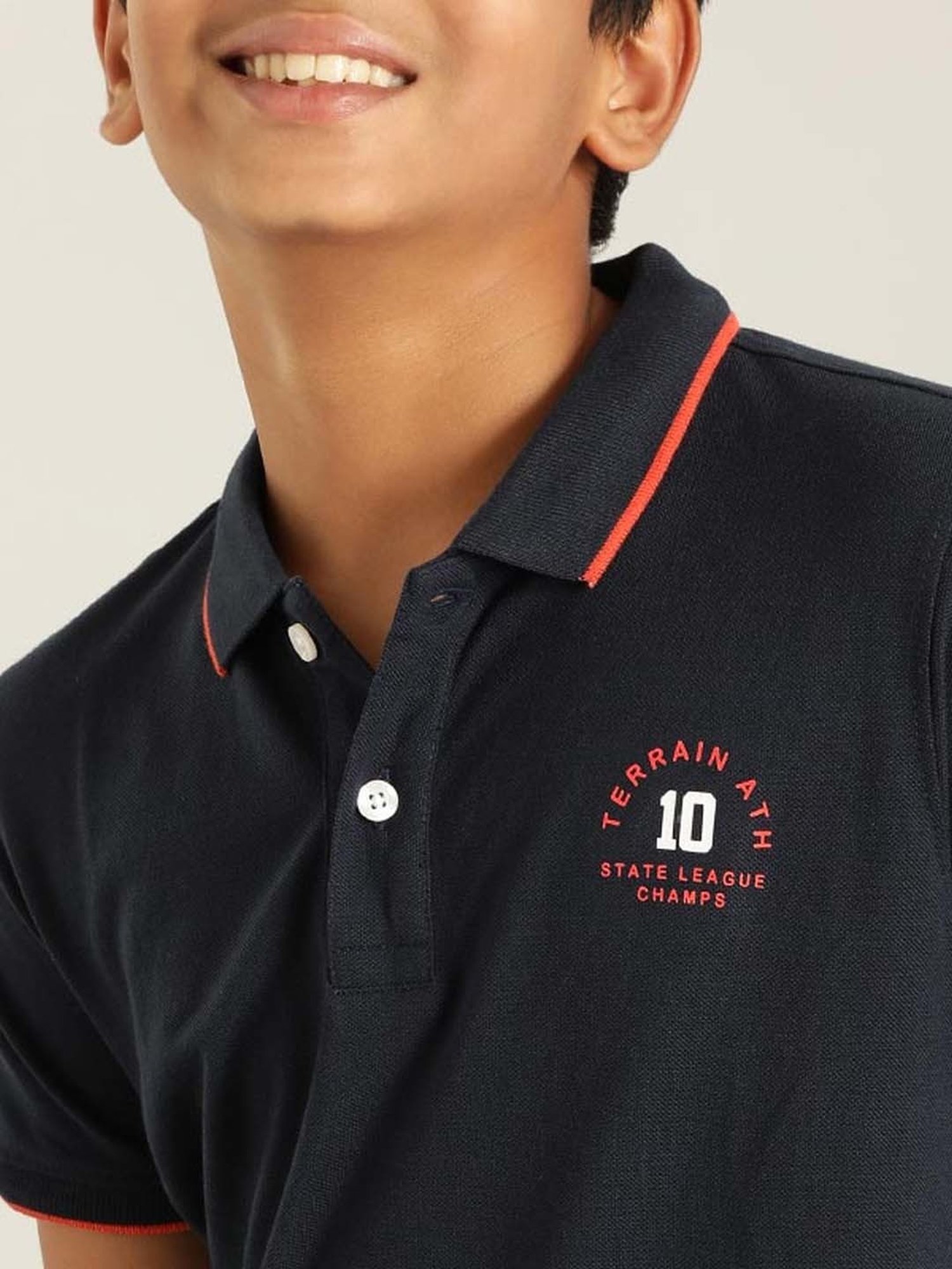 Indian Terrain Kids Navy Printed Polo T-Shirt