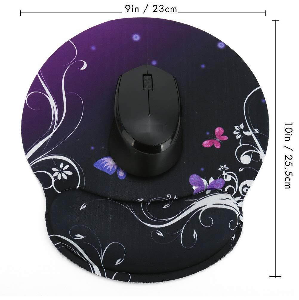 iColor Mouse Pad with Wrist Rest Nonslip Ergonomic Memory Foam Pain Relief Mousepad Desk Mat (9"x10") for Office Gaming Computer Laptop at Home/Work (Purple Butterfly&Flower)