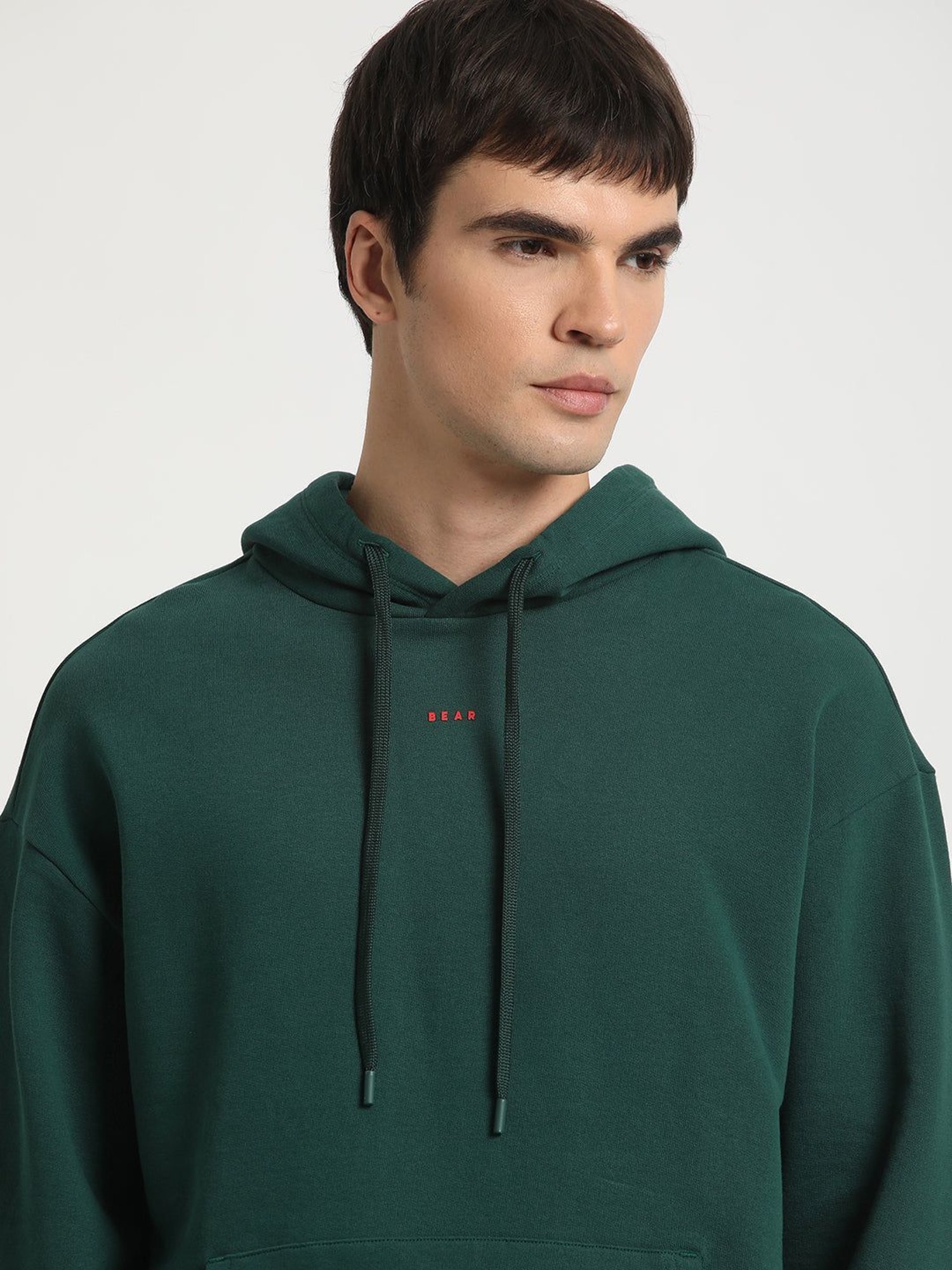 The Bear House Green Cotton Regular Fit Hooded Sweatshirt