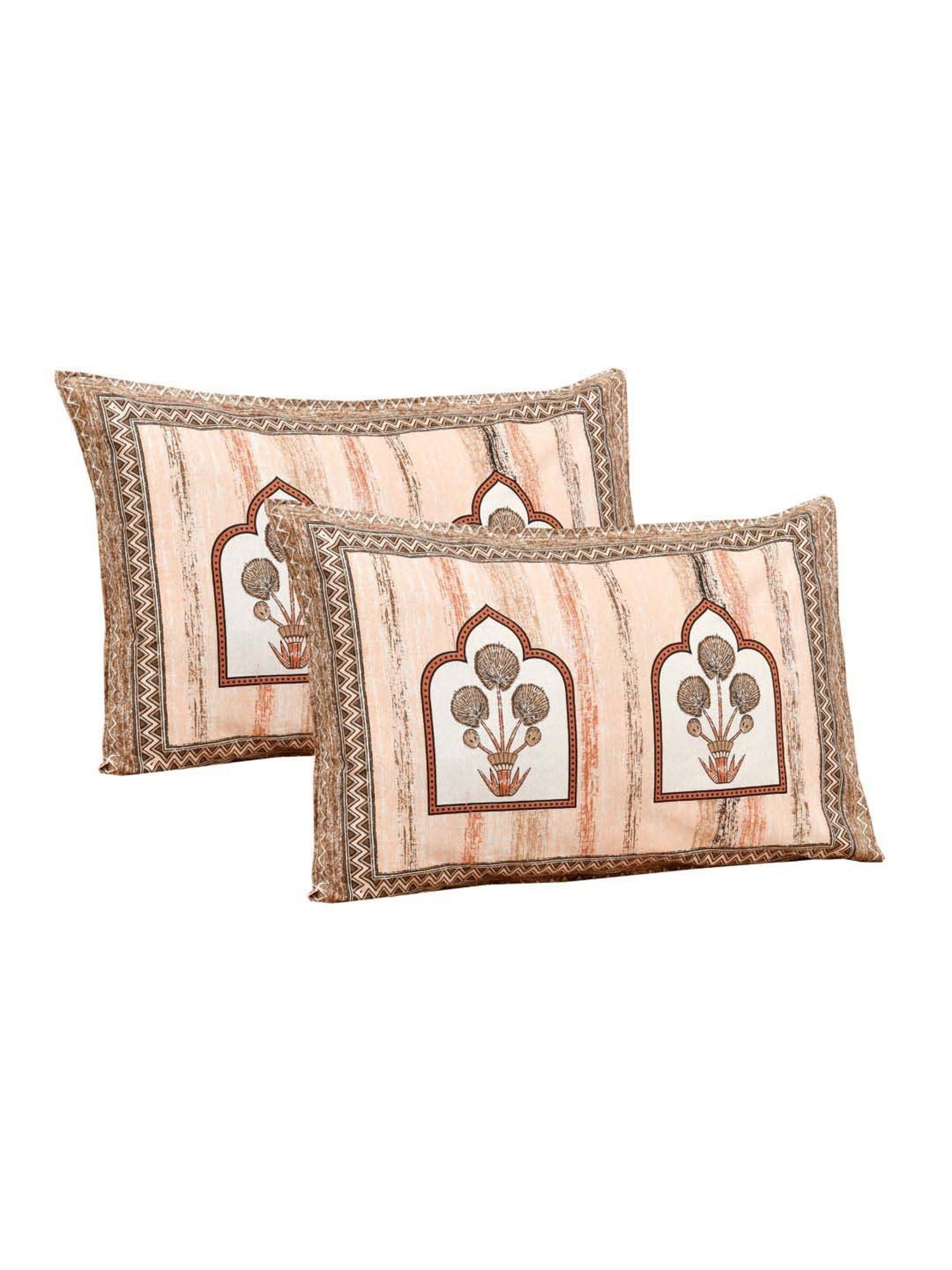 JaipurFabric Peach 180 TC 100% Cotton Jharokha Double Bedsheet with 2 Pillow Covers