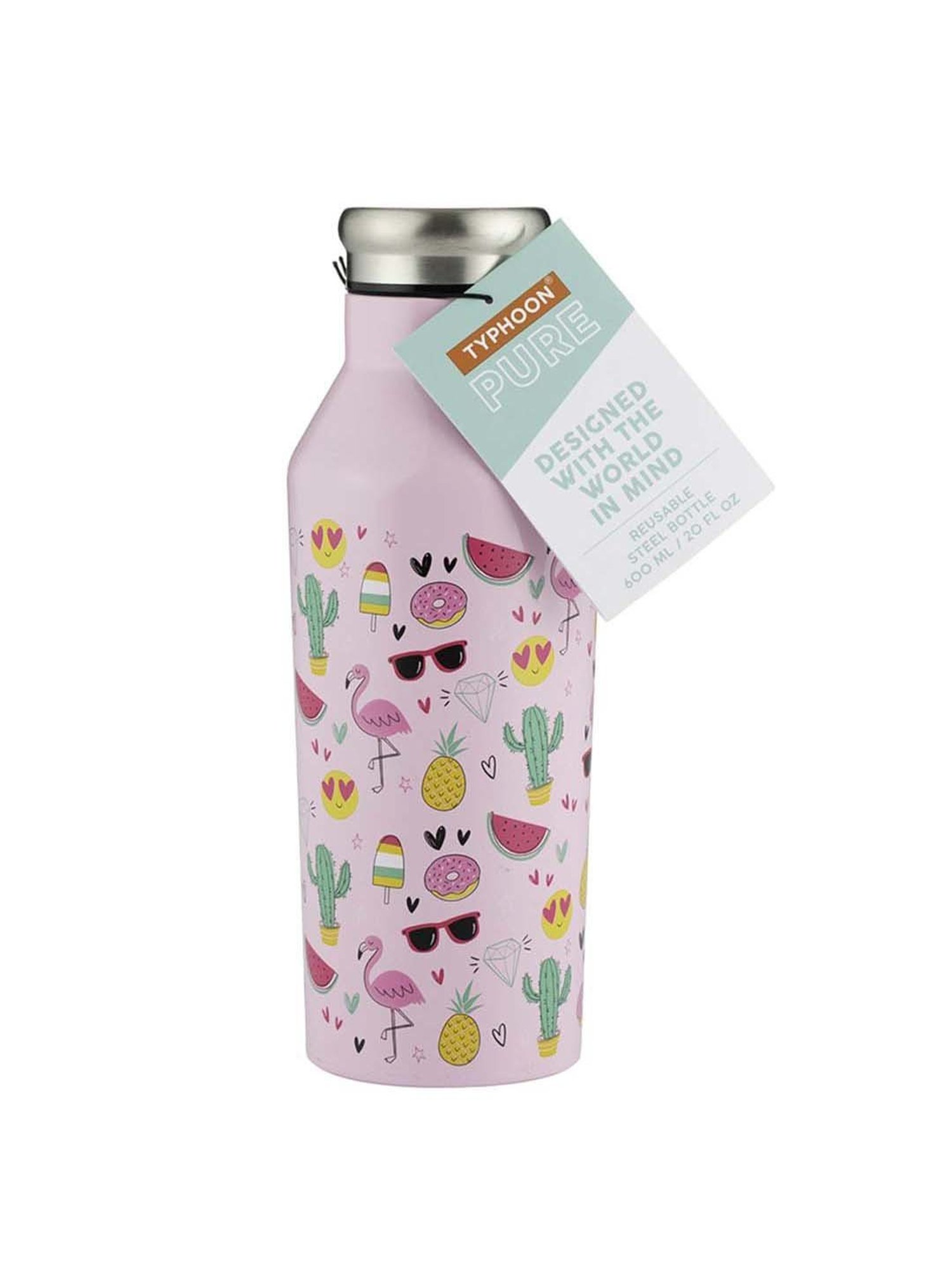 Typhoon Pure Kids Emoji Pink Stainless Steel Water Bottle (0.6 L)
