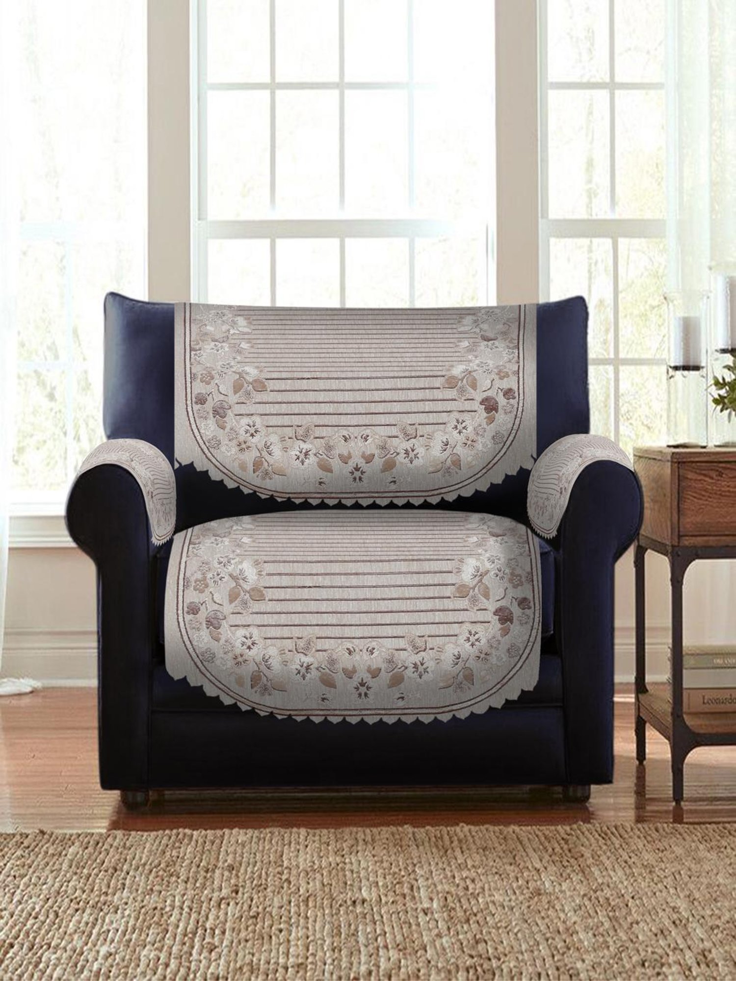 HOSTA HOMES Woven Grey & White 3 Seater With Arm Rest Sofa Covers