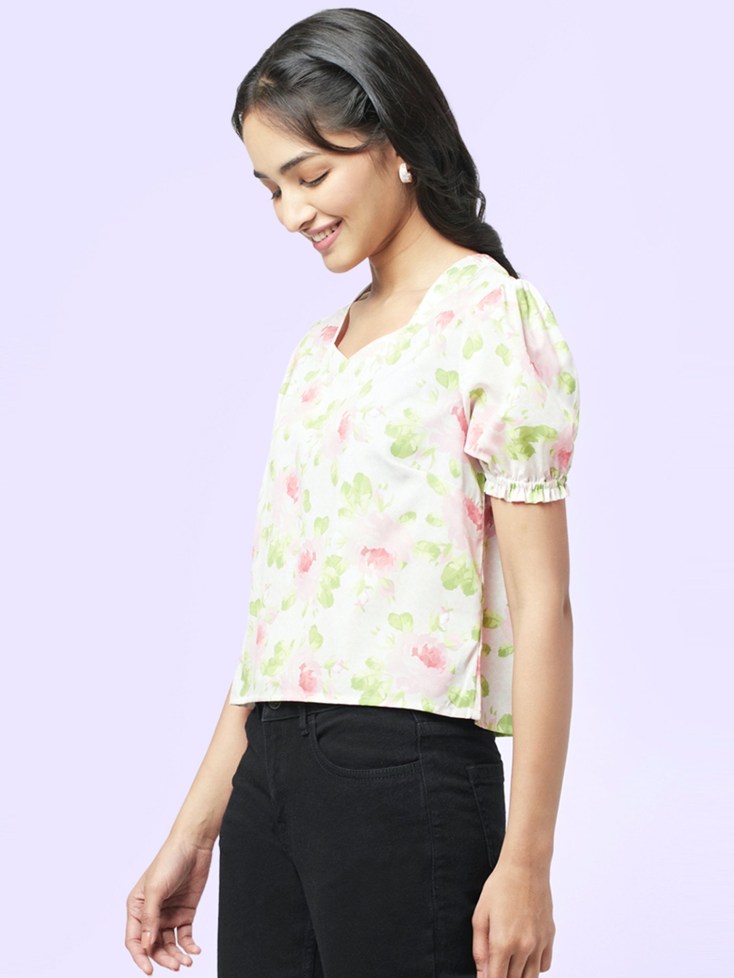 YU by Pantaloons Off-White Printed Top