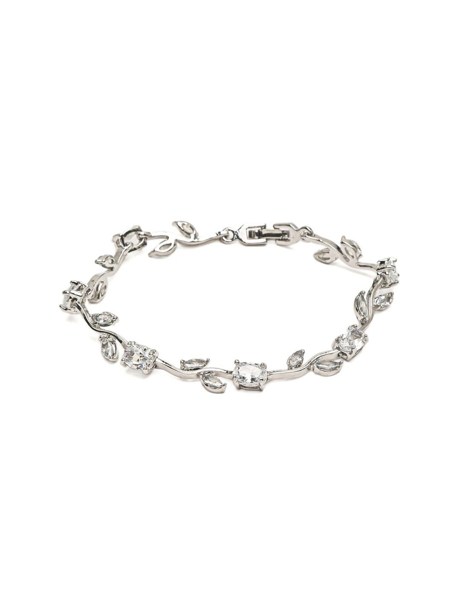 YouBella Women Silver-Plated & White Flexible fit Bracelet