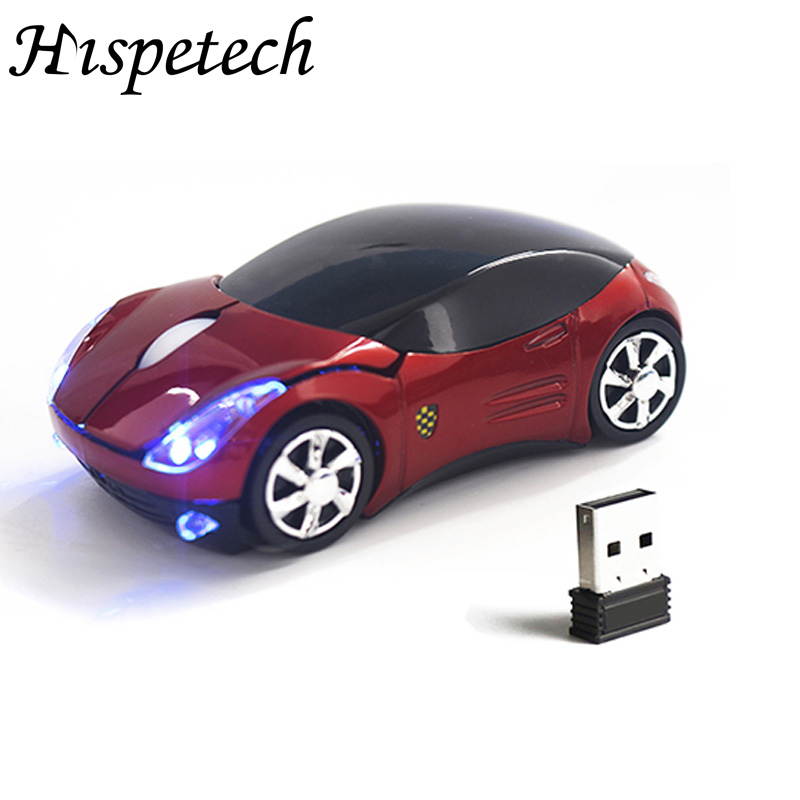 HISPETECH 1200DPI 2.4G Mini Wireless Mouse Car Shaped Mouse USB Portable Optical Mice LED Light for PC Laptop Computer Home Office