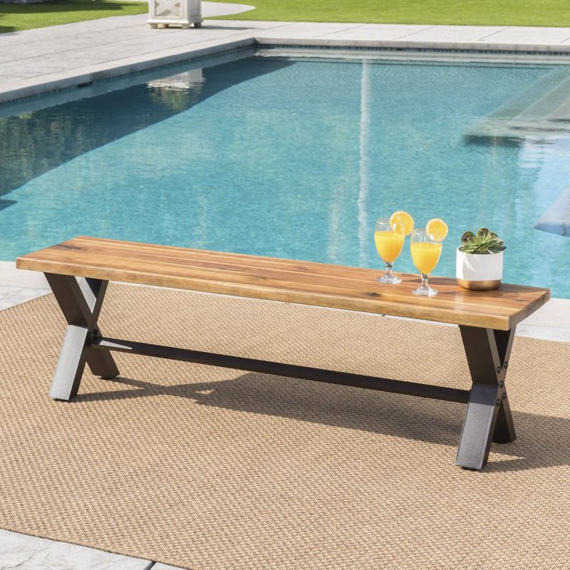 Wood Outdoor Bench in Natural Brown-Pemberly Row