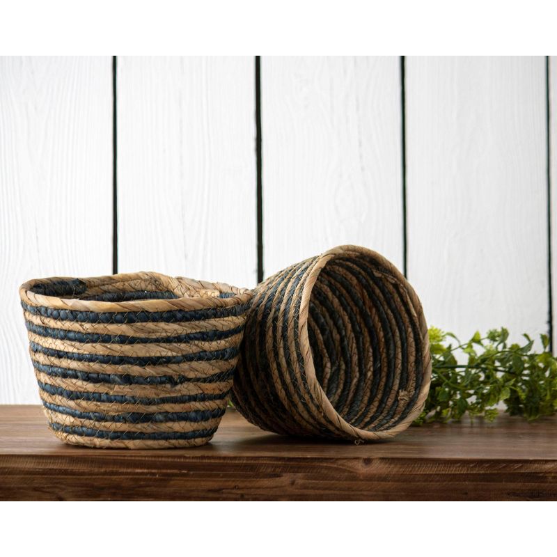 Set of 2 Blue Striped Cattail Decorative Storage Baskets - Foreside Home & Garden