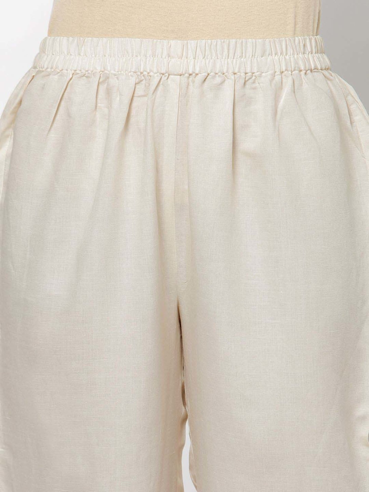 DART STUDIO White Linen Regular Fit Palazzos