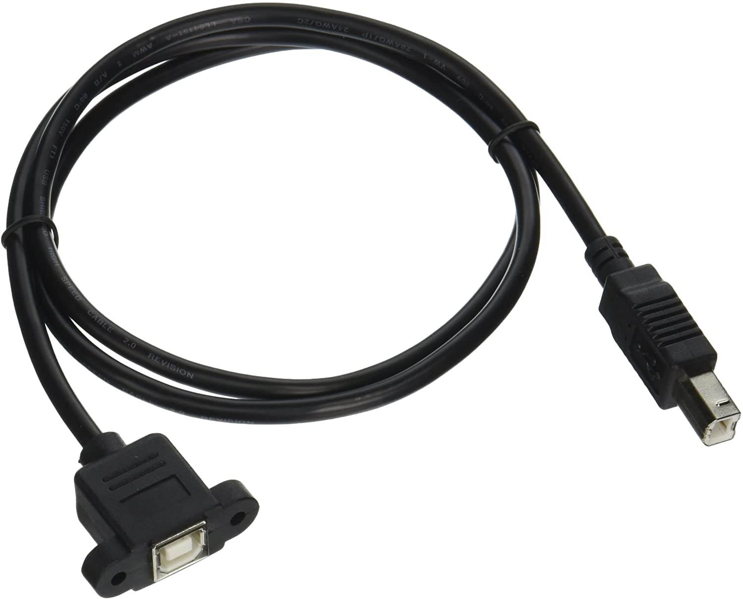 C2G USB Cable USB Panel Mount USB 2.0 Cable USB B to B Cable 3 Feet (0.91 Meters) Black Cables to Go 28074